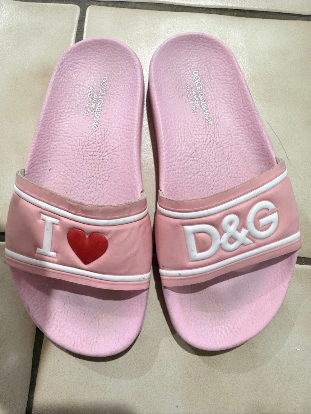 Dolce & Gabbana Pink Slides with Red Heart and White Logo